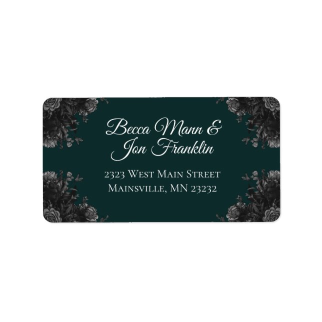 Dark Green Black Gothic Roses Wedding Label (Front)