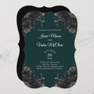 Dark Green Black Grey Roses Gothic Elegant Wedding Invitation