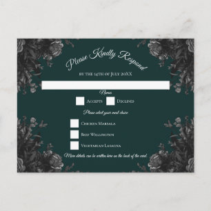 Dark Green Black Grey Roses Gothic RSVP Reply Holiday Postcard