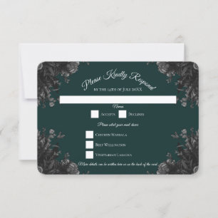 Dark Green Black Grey Roses Gothic RSVP Reply Invitation