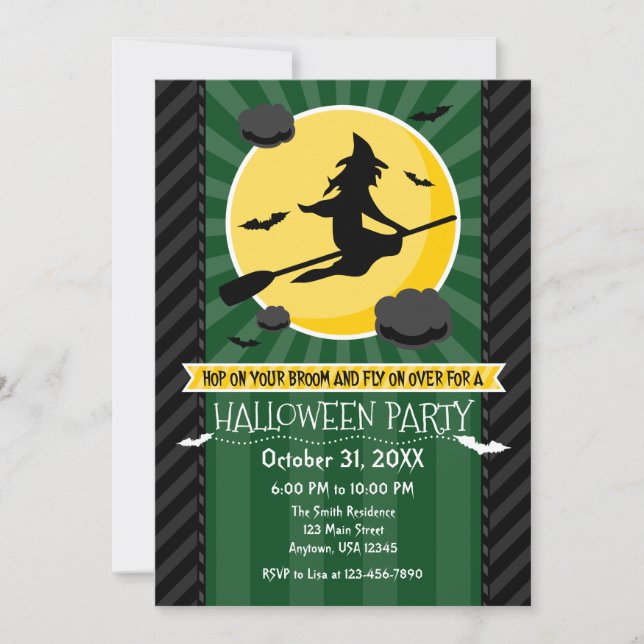 Dark Green Black Grey Witch Halloween Invitation (Front)