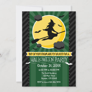 Dark Green Black Grey Witch Halloween Invitation