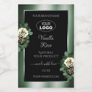 Dark Green Black Product Labels Leafy Roses Logo