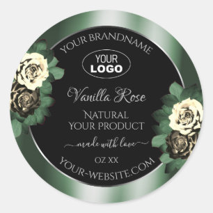 Dark Green Black Product Labels Leafy Roses Logo
