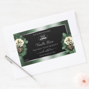Dark Green Black Product Labels Leafy Roses Logo