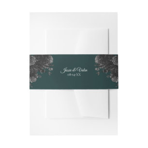 Dark Green Black Wedding Invitation Belly Band