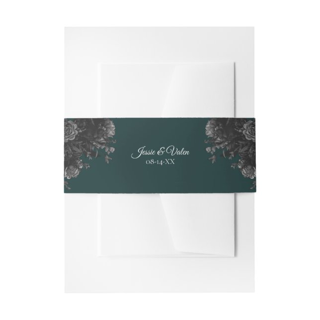 Dark Green Black Wedding Invitation Belly Band (Front Example)