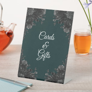 Dark Green Black Wedding Pedestal Sign
