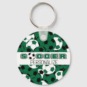 Dark Green, Black & White Soccer Ball Sport Key Ring