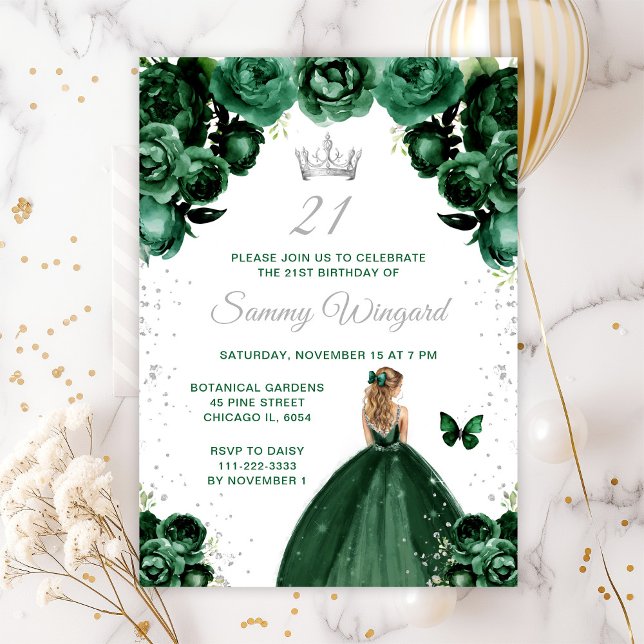 Dark Green Blonde Hair Princess Birthday Party Invitation (Creator Uploaded)