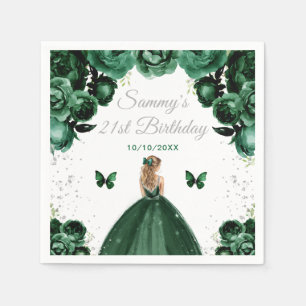 Dark Green Blonde Hair Princess Birthday Party Napkin