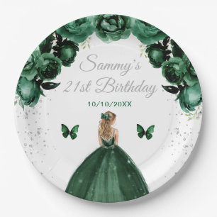 Dark Green Blonde Hair Princess Birthday Party Paper Plate
