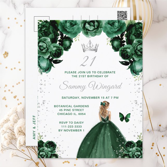 Dark Green Blonde Hair Princess Birthday Party Postcard (Creator Uploaded)