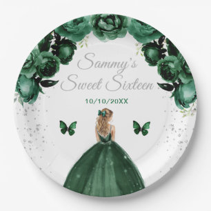 Dark Green Blonde Hair Princess Sweet Sixteen Paper Plate