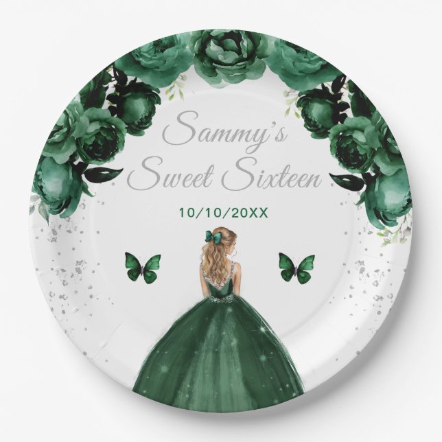 Dark Green Blonde Hair Princess Sweet Sixteen Paper Plate (Front)