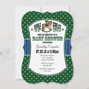 Dark Green Blue Cowboy Baby Shower Invitation