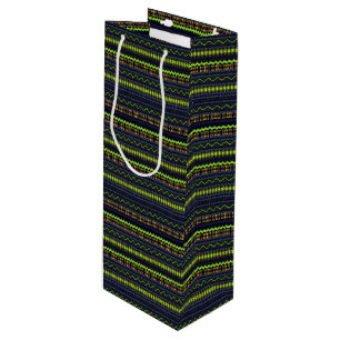DARK GREEN & BLUE TRIBAL PATTERNS WINE GIFT BAG