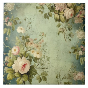 Dark Green Blush Rose  Tile