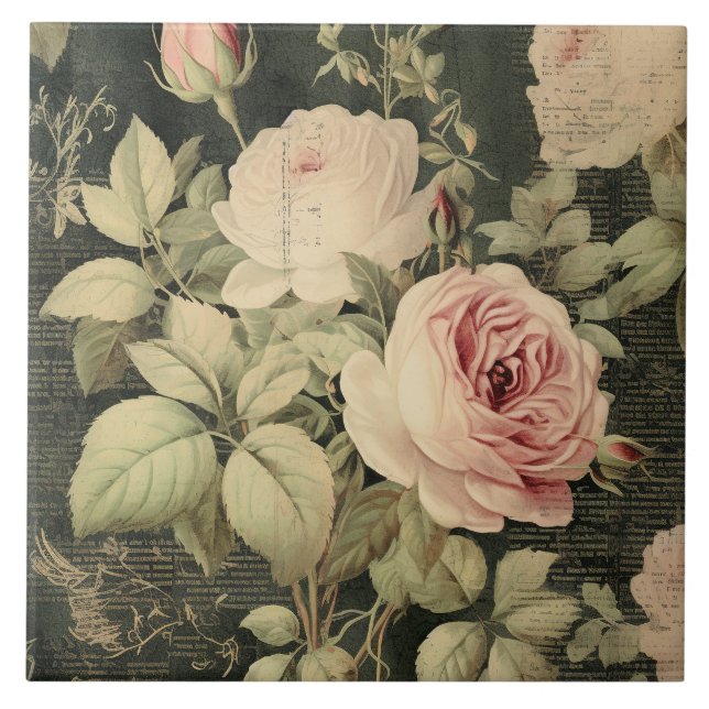 Dark Green Blush Rose  Tile (Front)