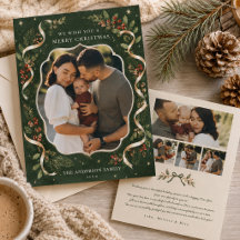 Dark Green Botanical Family Photo Vintage Ribbon