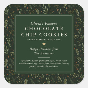 Dark Green Botanical Homemade Holiday Gift Square Sticker