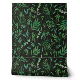 Dark Green Botanical Leaves Peel and Stick Moody Wallpaper