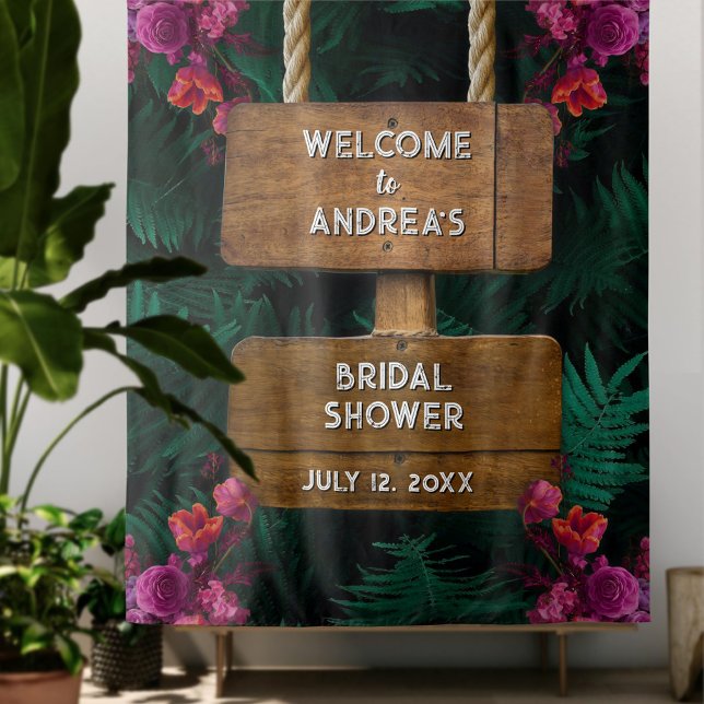Dark Green Botanical & Pink Floral Bridal Shower  Tapestry (Creator Uploaded)