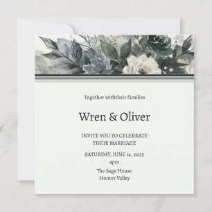 Dark Green Botanical Rose Wedding Invitation