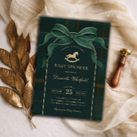 Dark Green Bow Equestrian Plaid Polo Baby Shower