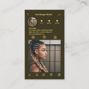 Dark Green Braids instagram Photo Grid Qr code  Business Card