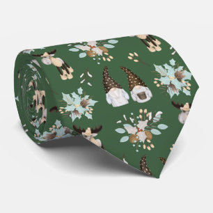 Dark Green Brown Gnomes Moose  Tie