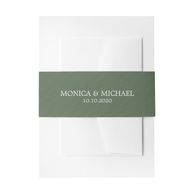 Dark Green Brushed Classic Personalised Wedding Invitation Belly Band (Front Example)