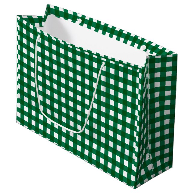 Dark Green Buffalo Check Plaid Christmas Large Gift Bag (Front Angled)