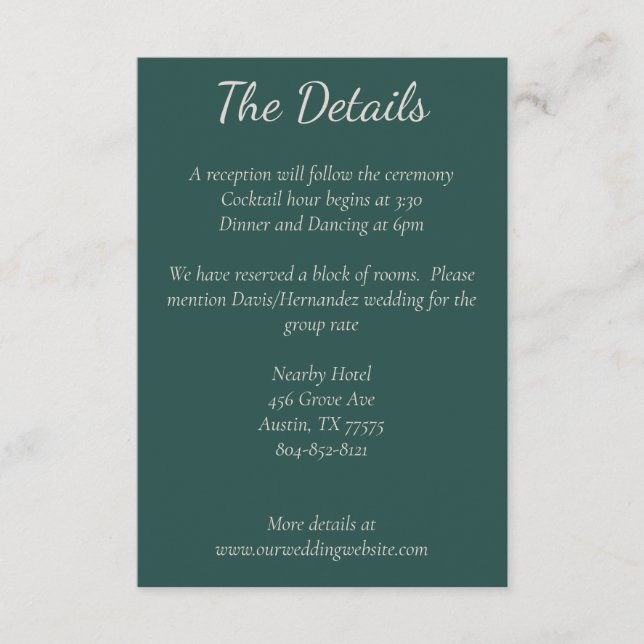 Dark Green, Burgundy & Blush Boho  Details Card (Front)