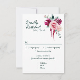 Dark Green, Burgundy & Blush Boho  RSVP w/menu Cho Card