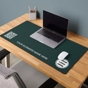 Dark Green Business Logo & QR Code Promotional  Desk Mat