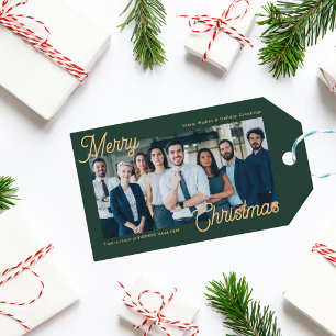 Dark Green Business Team Photo Company Xmas Gift Tags