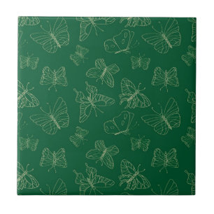 Dark Green Butterfly Print, Nature Inspired Cerami Tile
