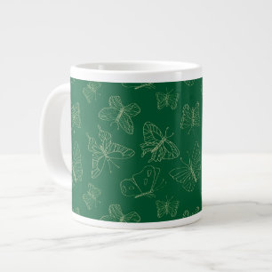 Dark Green Butterfly Print, Nature Inspired Large Coffee Mug