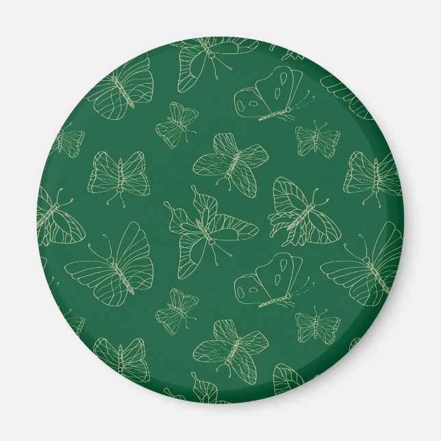Dark Green Butterfly Print, Nature Inspired Magnet (Front)