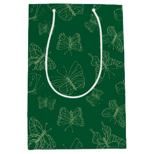 Dark Green Butterfly Print, Nature Inspired Medium Gift Bag