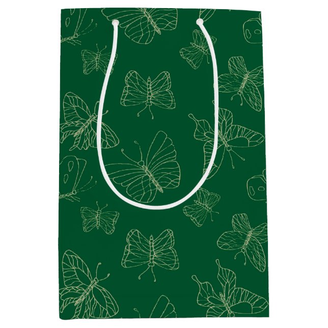 Dark Green Butterfly Print, Nature Inspired Medium Gift Bag (Front)