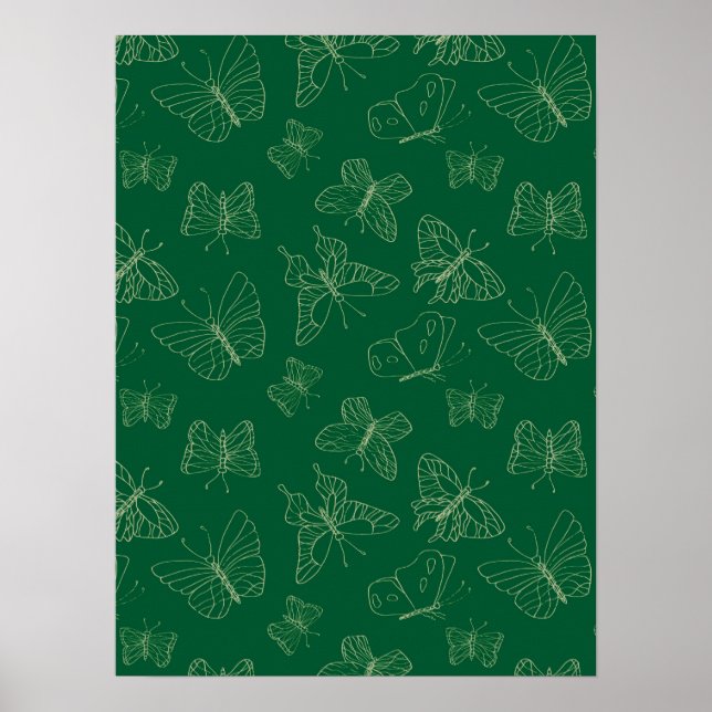 Dark Green Butterfly Print, Nature Inspired Poster (Front)