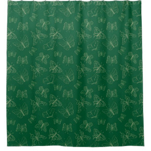 Dark Green Butterfly Print, Nature Inspired Shower Curtain