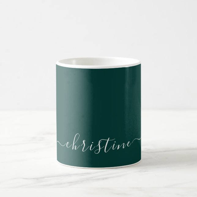 Dark Green C21 White Minimalist Modern Name Custom Coffee Mug (Center)