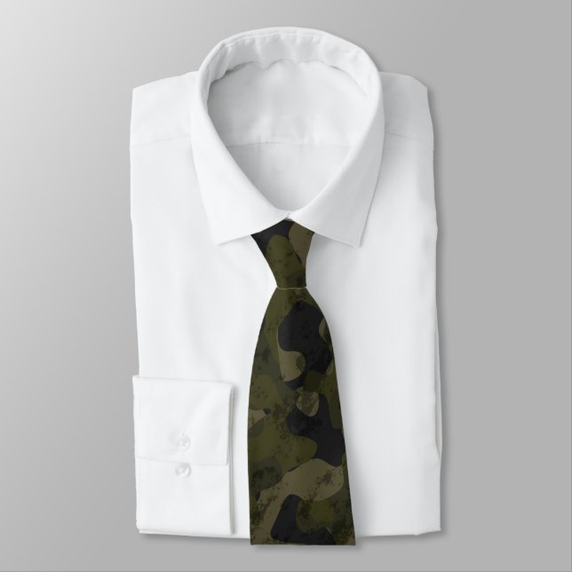 Dark Green Camo Abstract Tie (Tied)