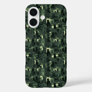 Dark Green Cat Camouflage iPhone 16 Case