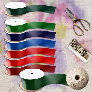 Dark Green Cedar tree solid minimalist Satin Ribbon