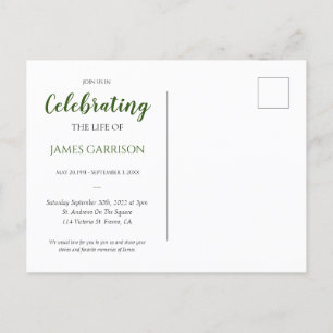 Dark Green Celebration of Life With Photo Funeral Postcard