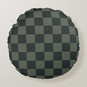 Dark Green Checkerboard Round Cushion